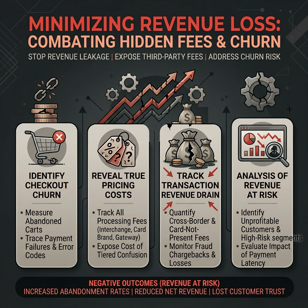 Infographic outlining strategies to maximize revenue through optimized payment experience, dynamic pricing, reducing transaction costs, and leveraging payment data